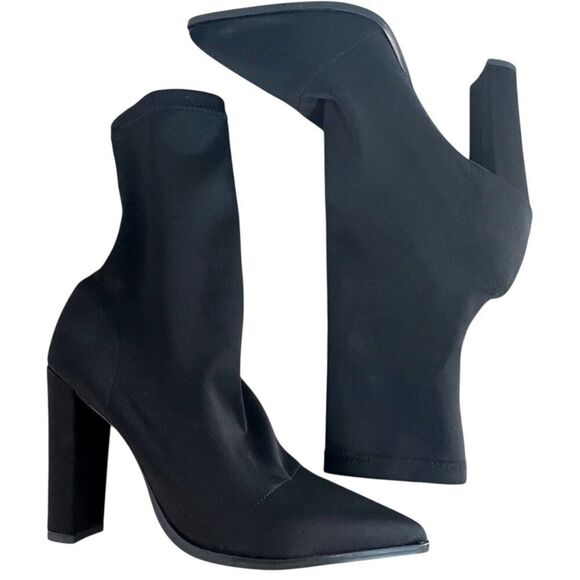 Tony Bianco Black Lila Fitted Pointed Toe High Block Heel 7 Baddie Edgy Stretchy - Picture 4 of 8